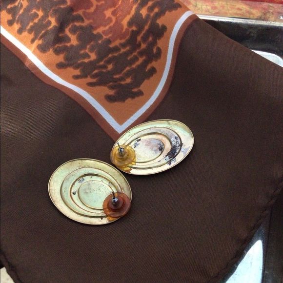 Vintage Brass Earrings with Enamel Studs Pierced 70’s Earrings - Picture 11 of 14